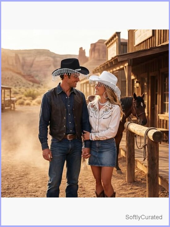 Cowgirl Hat with Rhinestone Chain Necklace Bracelet Earrings Set main image 4